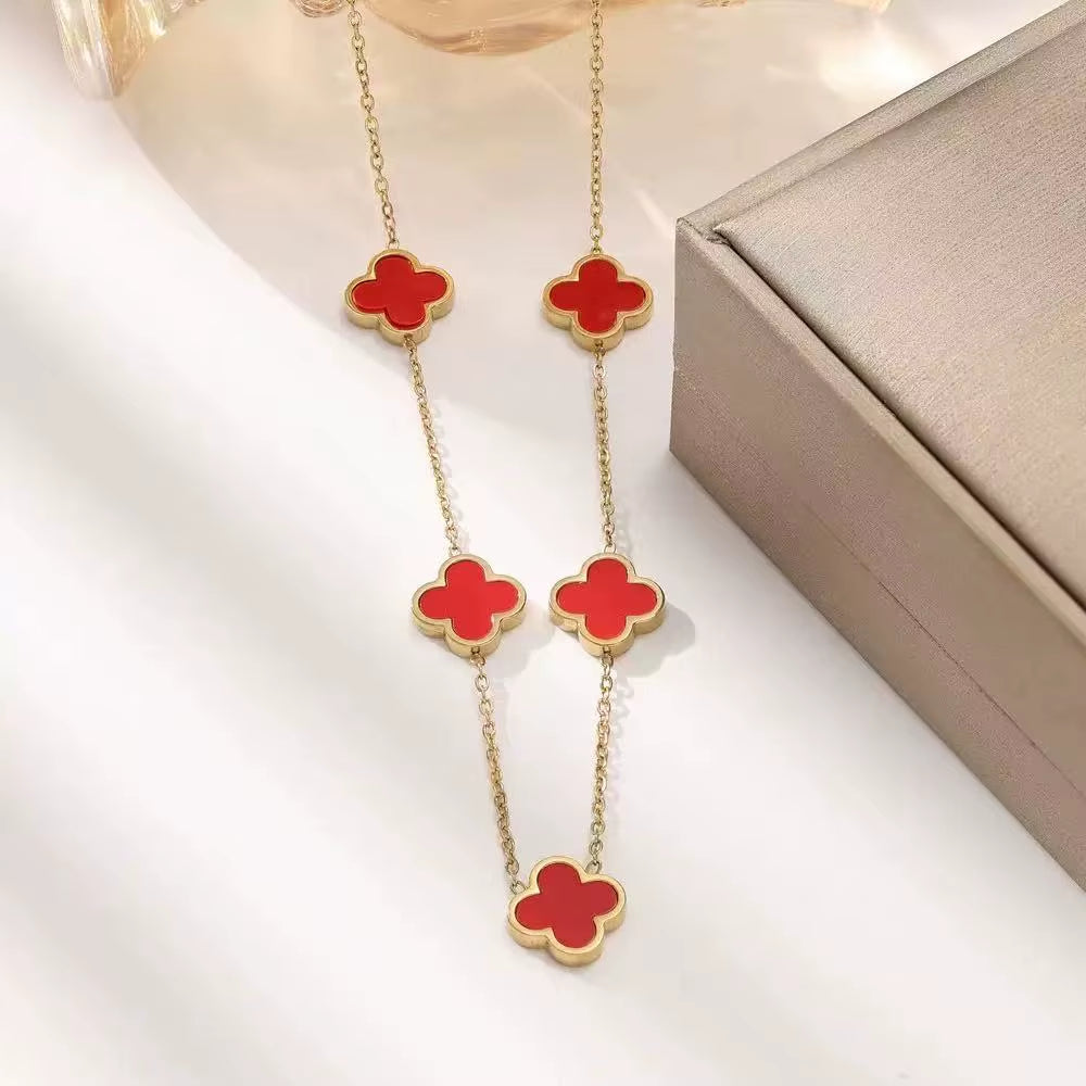 Fashionable Lightweight Luxury Stainless Steel One-Sided Mother-Of-Pearl Four-Leaf Clover Necklace 18K High-End Collarbone Chain