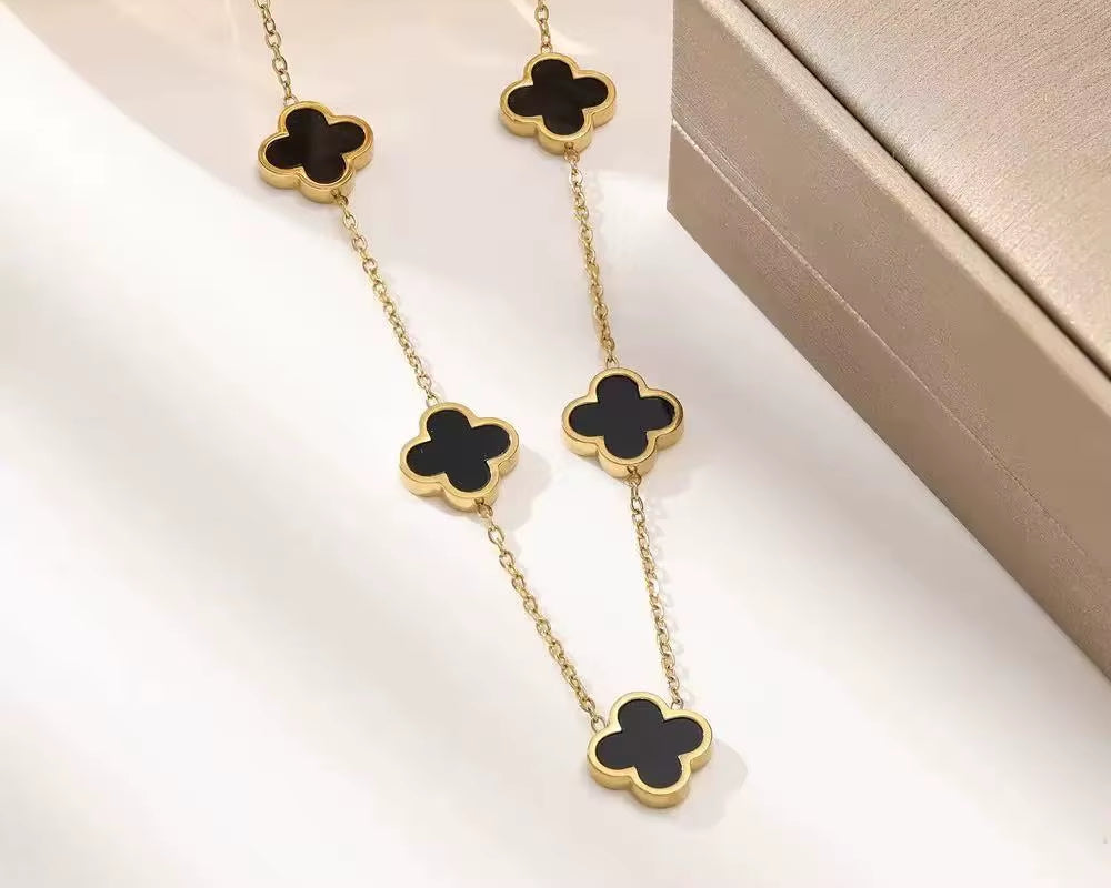 Fashionable Lightweight Luxury Stainless Steel One-Sided Mother-Of-Pearl Four-Leaf Clover Necklace 18K High-End Collarbone Chain
