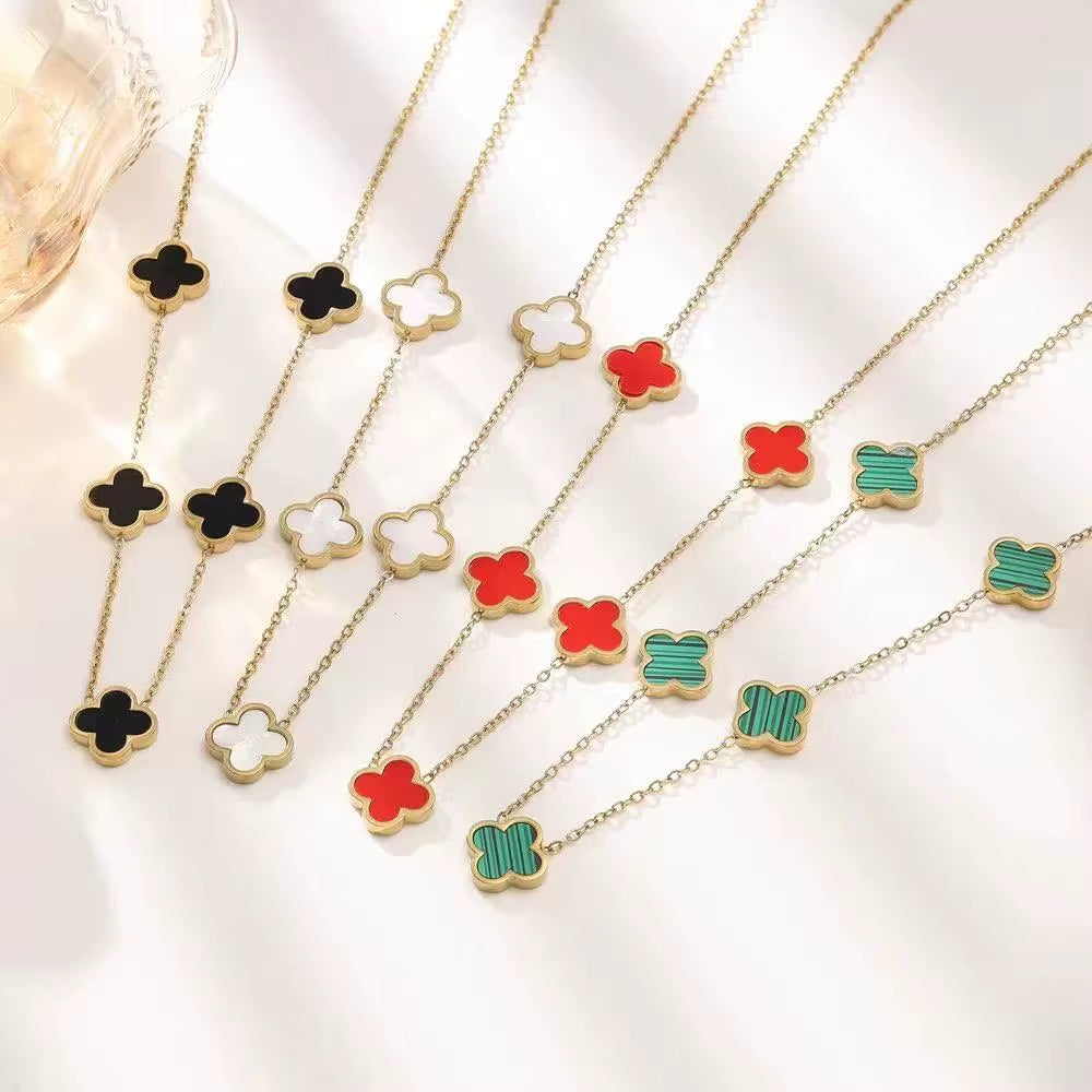 Fashionable Lightweight Luxury Stainless Steel One-Sided Mother-Of-Pearl Four-Leaf Clover Necklace 18K High-End Collarbone Chain