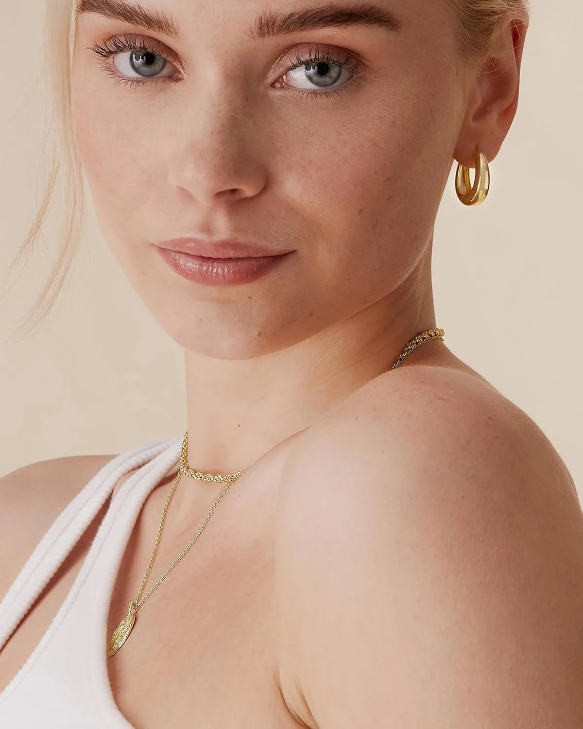 14K Gold Plated Sterling Silver Post Small Chunky Hoops Earrings | Thick Lightweight Gold Hoop Earrings for Women Retro Style