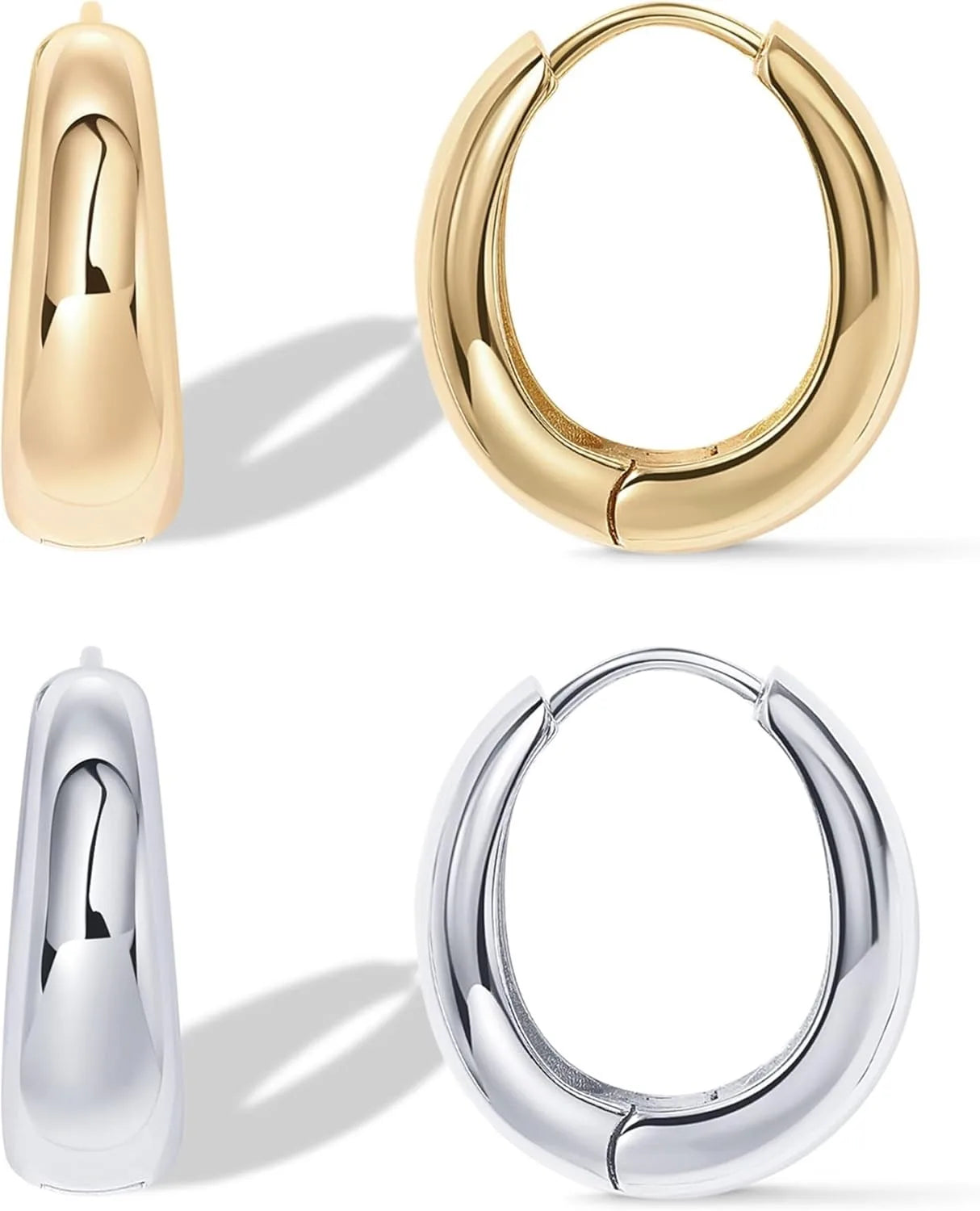 14K Gold Plated Sterling Silver Post Small Chunky Hoops Earrings | Thick Lightweight Gold Hoop Earrings for Women Retro Style