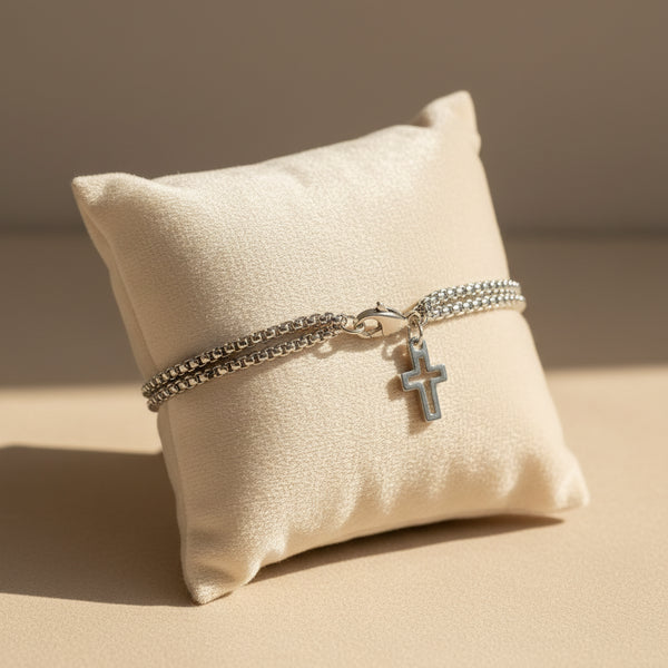 Men'S Fashion Double Chain Cross Hollow Wrist Bracelets Lobster Claw Clasp Stainless Steel Bracelet Hip Hop Punk Party Jewelry