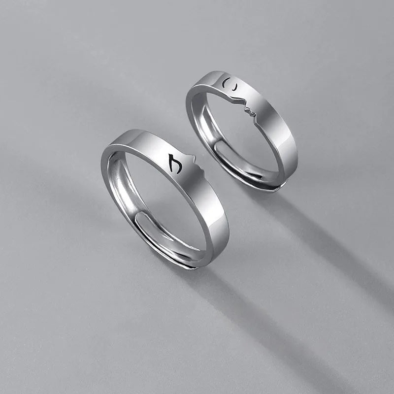 New Simple Couple Rings Silver Color Sun Moon Adjustable Open Ring for Women Men Wedding Fashion Jewelry Gifts