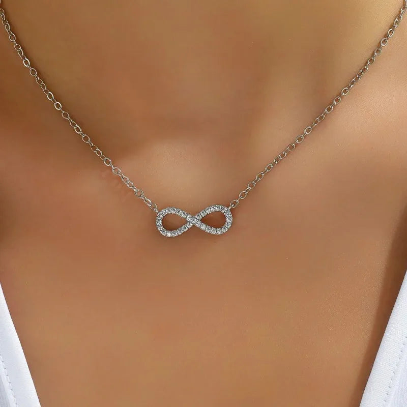 Fashion Simple Stainless Steel Infinity Pendant Necklace for Women Classic Lucky Zircon Love You Forever Jewelry Birthday Gift