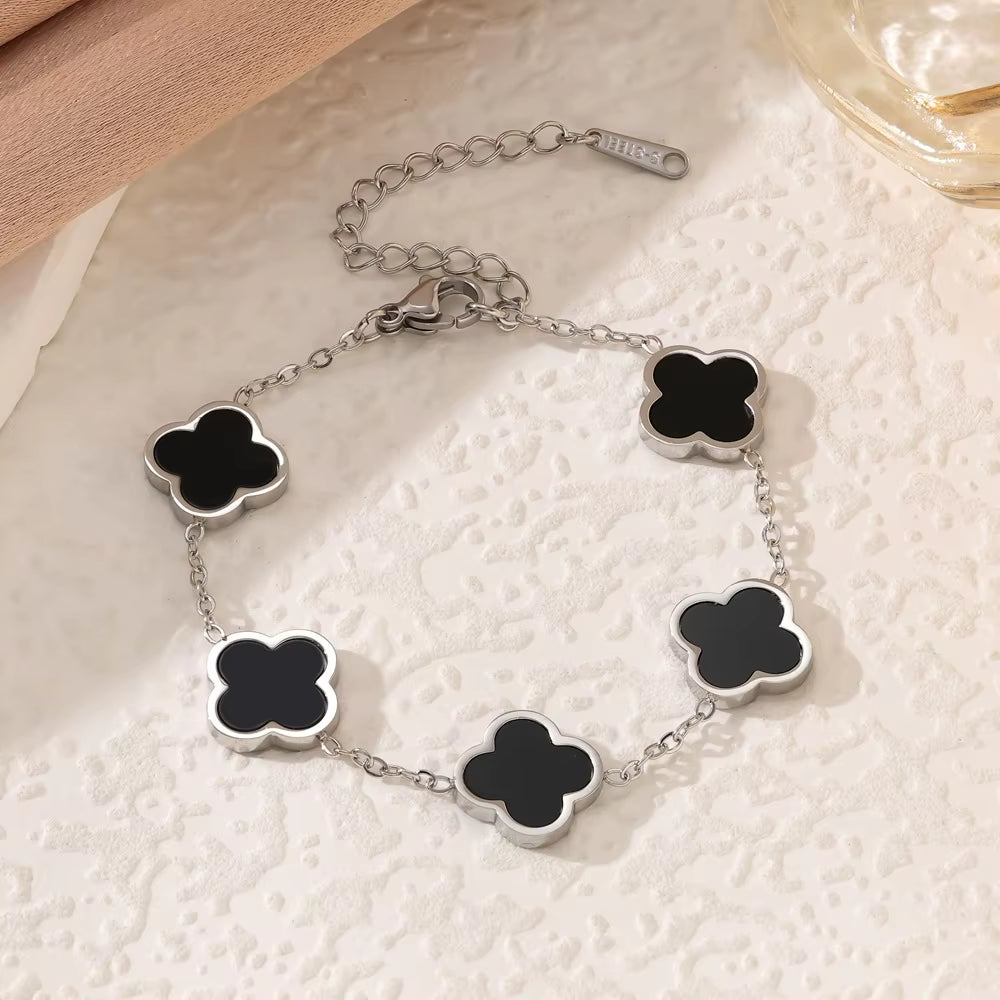 Fashionable New Style Four-Leaf Clover Stainless Steel 18K Gold-Plated Bracelet with Mother-Of-Pearl, Non-Fading Jewelry